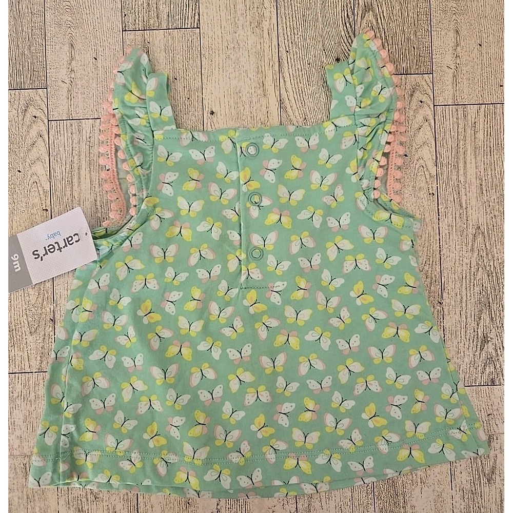 Carter's Short Set 6-9 Months Butterflies Shirt Shorts Romper Girl 3pc NEW - Picture 5 of 11